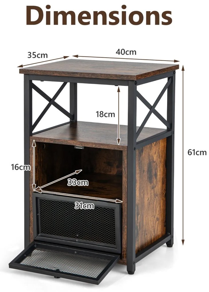 Conjunto de 2 mesas de cabeceira modernas com 2 gavetas dobráveis ​​e prateleira aberta - marrom rústico