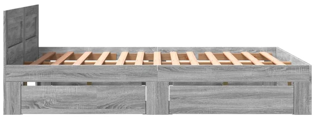 Estrutura de cama c/ cabeceira derivados madeira cinza sonoma