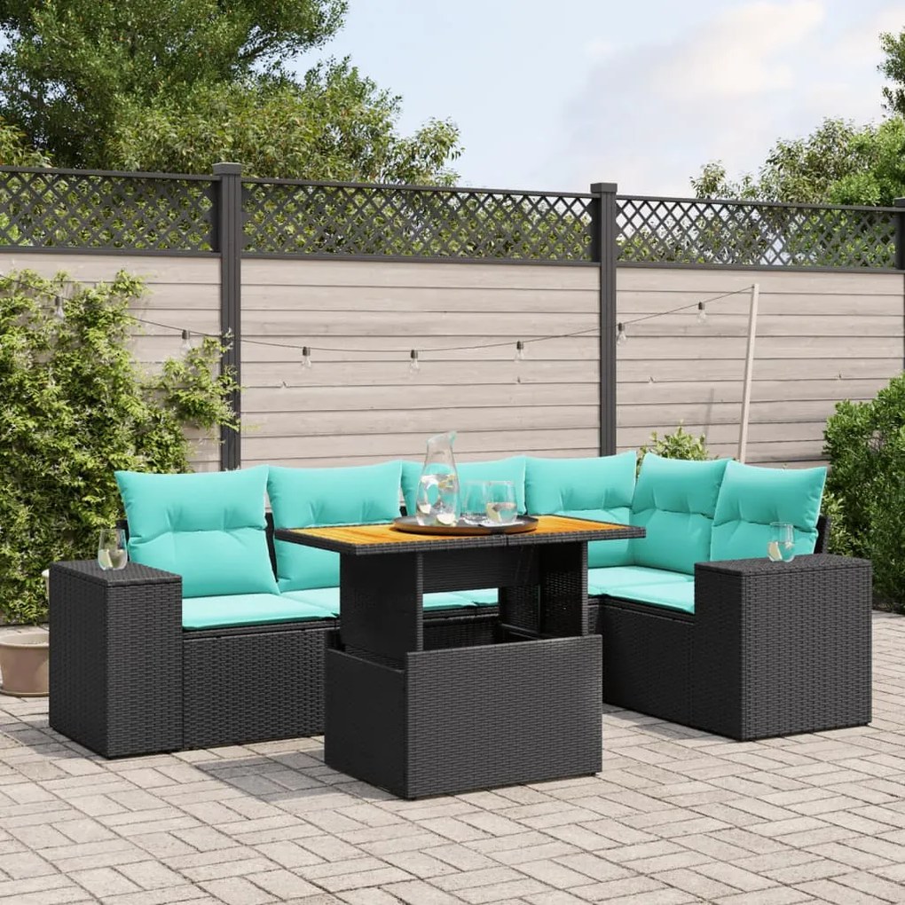 vidaXL 6 pcs conjunto de sofás p/ jardim c/ almofadões vime PE preto