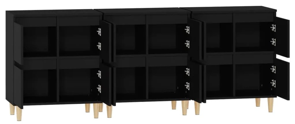 Aparadores 3 pcs 60x35x70 cm derivados de madeira preto