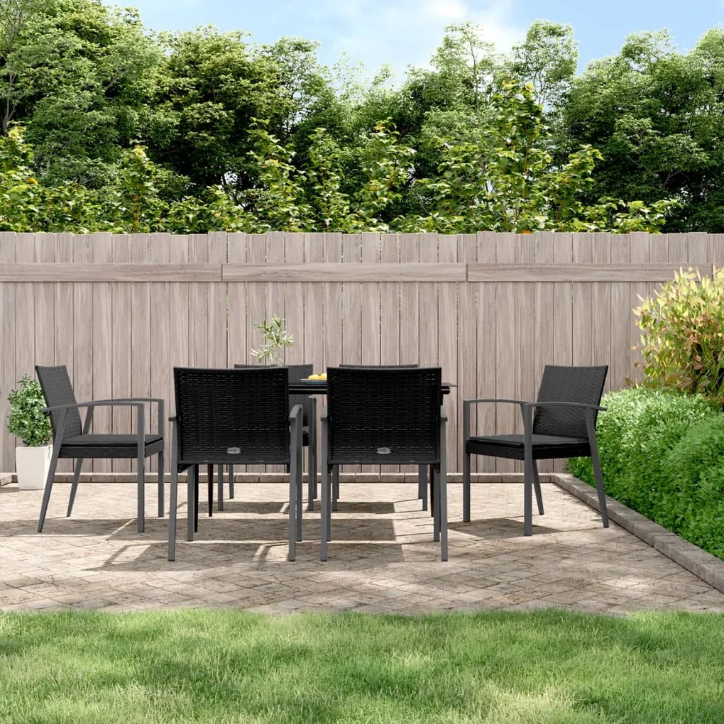 vidaXL 7 pcs conjunto de jantar p/ jardim c/ almofadões vime PE e aço