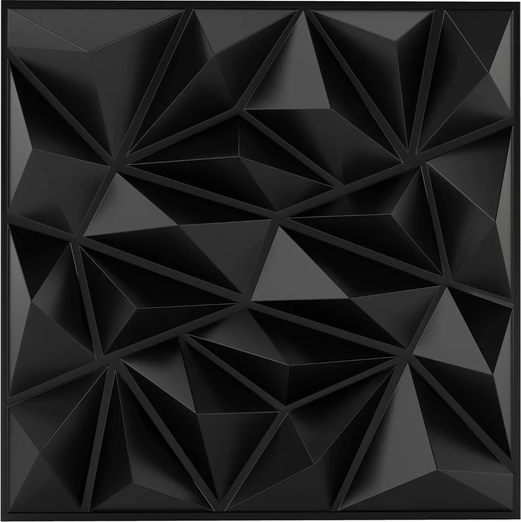 Conjunto de 20 painéis 50 x 50 x 5,5 cm em PVC de parede 3D em forma de losango quadrados para parede para sala de estar e quarto Preto