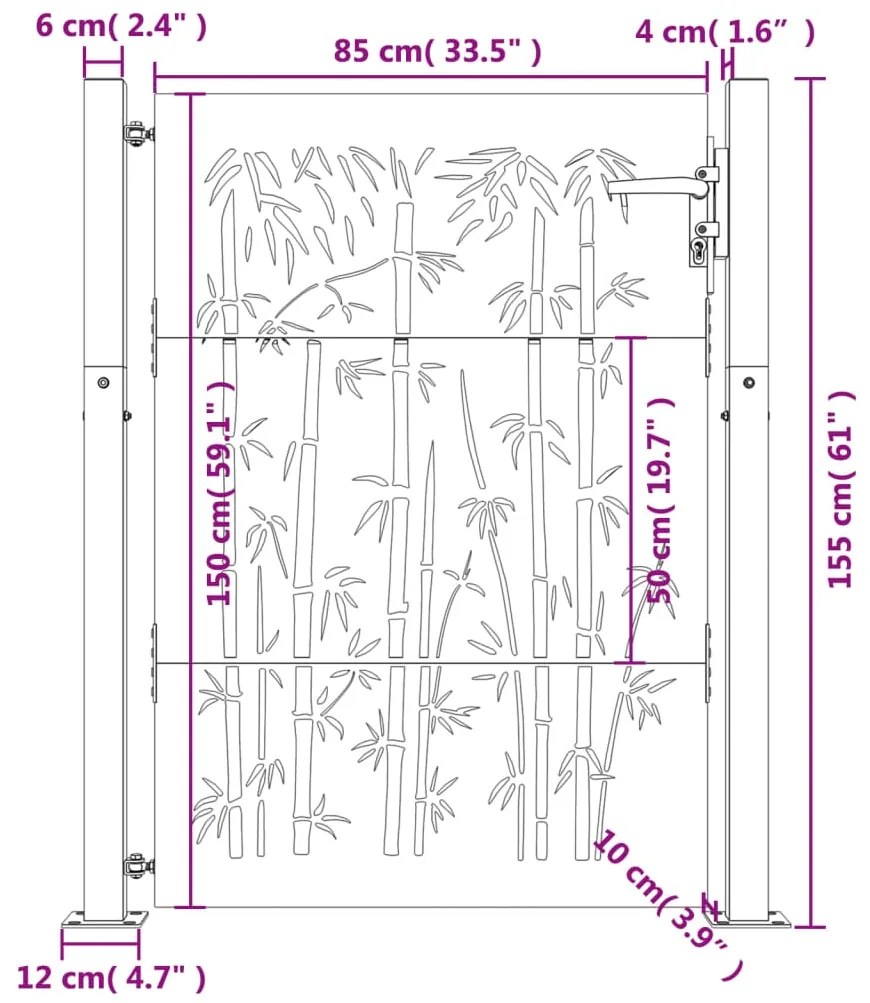 Portão de jardim 105x155 cm aço corten design bambu