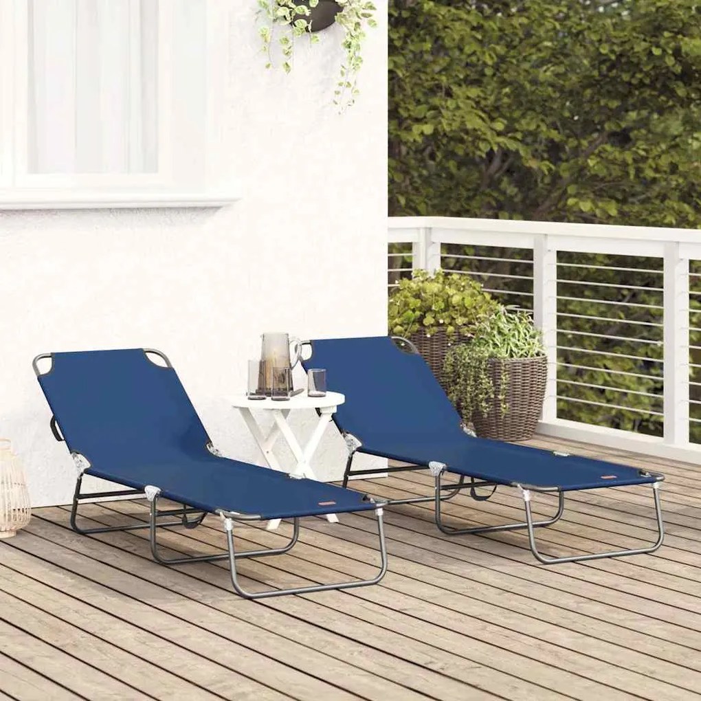 Chaise Longue Dobrável 2 pcs Azul Portátil em Tecido Oxford 600D