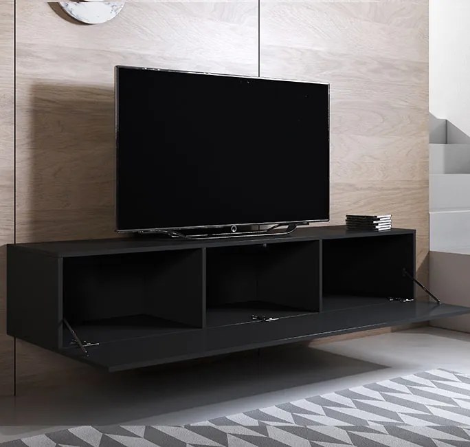 Móvel de TV Suspenso de Parede Lukis – Preto – 160x40x30 cm – 1 Porta