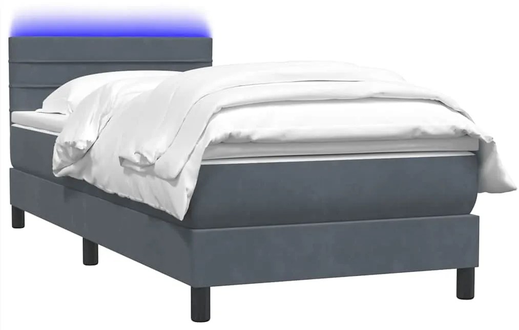Cama com molas/colchão 90x220 cm veludo cinzento-escuro