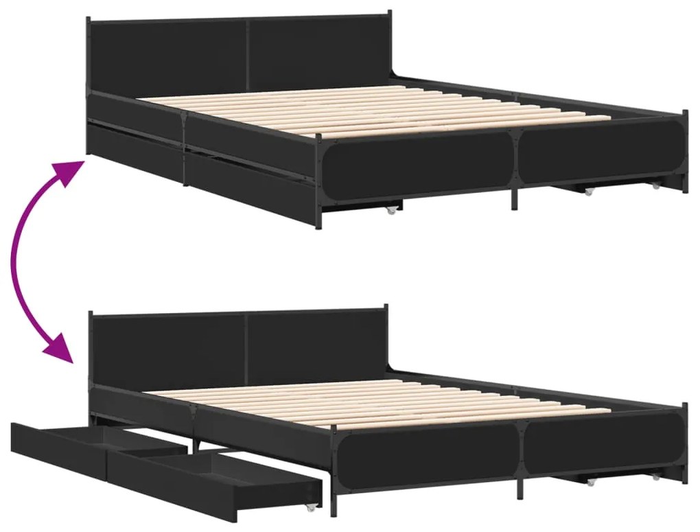 Estrutura de cama c/ gavetas 140x200 cm derivados madeira preto