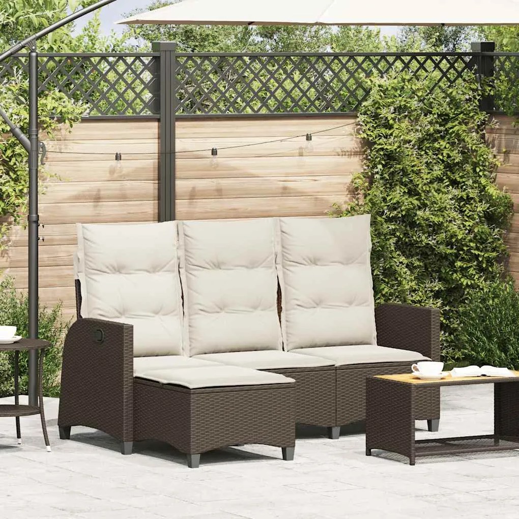 vidaXL Sofá de jardim reclinável em forma de L com almofadões vime PE