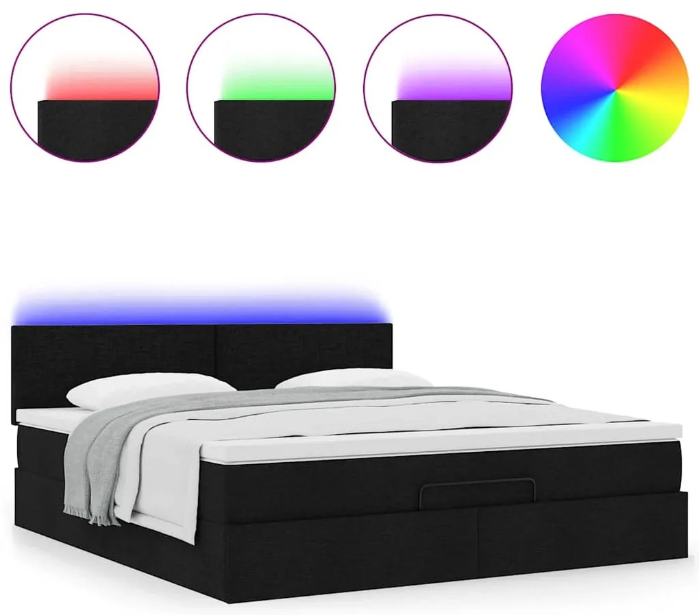 Estrutura de cama otomana com colchão 160x200 cm tecido preto