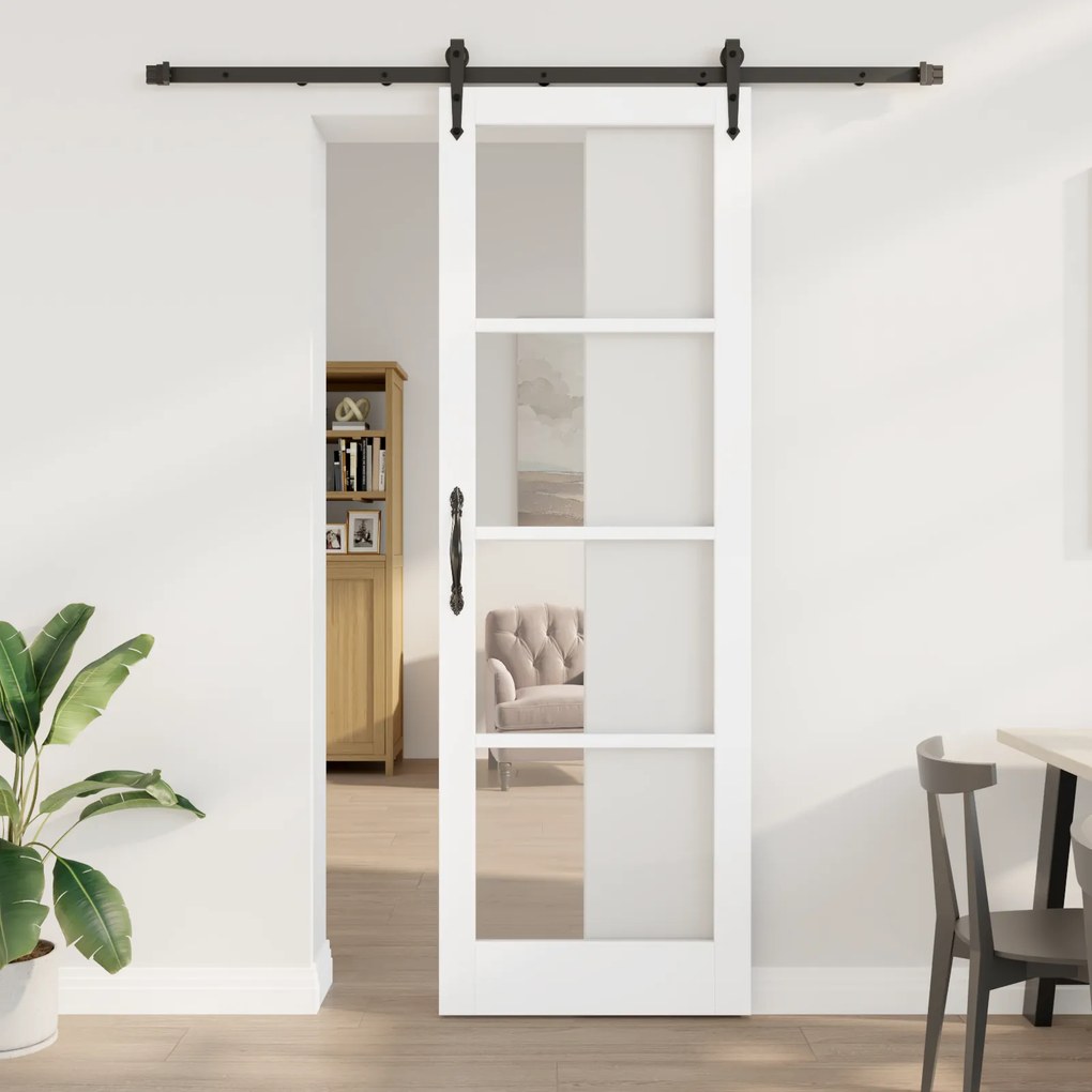 Porta Deslizante vidaXL com Conjunto de Ferragens Branca 78x232 cm Madeira de Pinheiro
