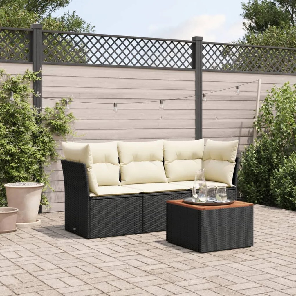 vidaXL 4 pcs conjunto de sofás para jardim c/ almofadões vime PE preto
