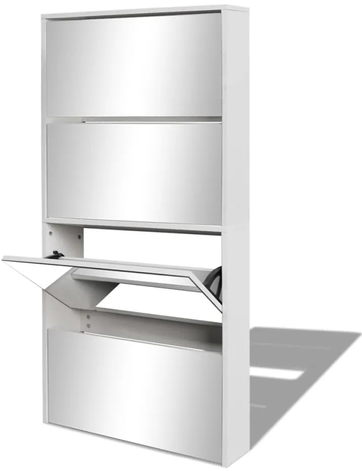 Sapateira de 4 divisórias com espelho branco 63x17x134cm