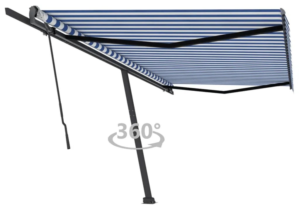 Toldo retrátil manual independente 500x300 cm azul e branco