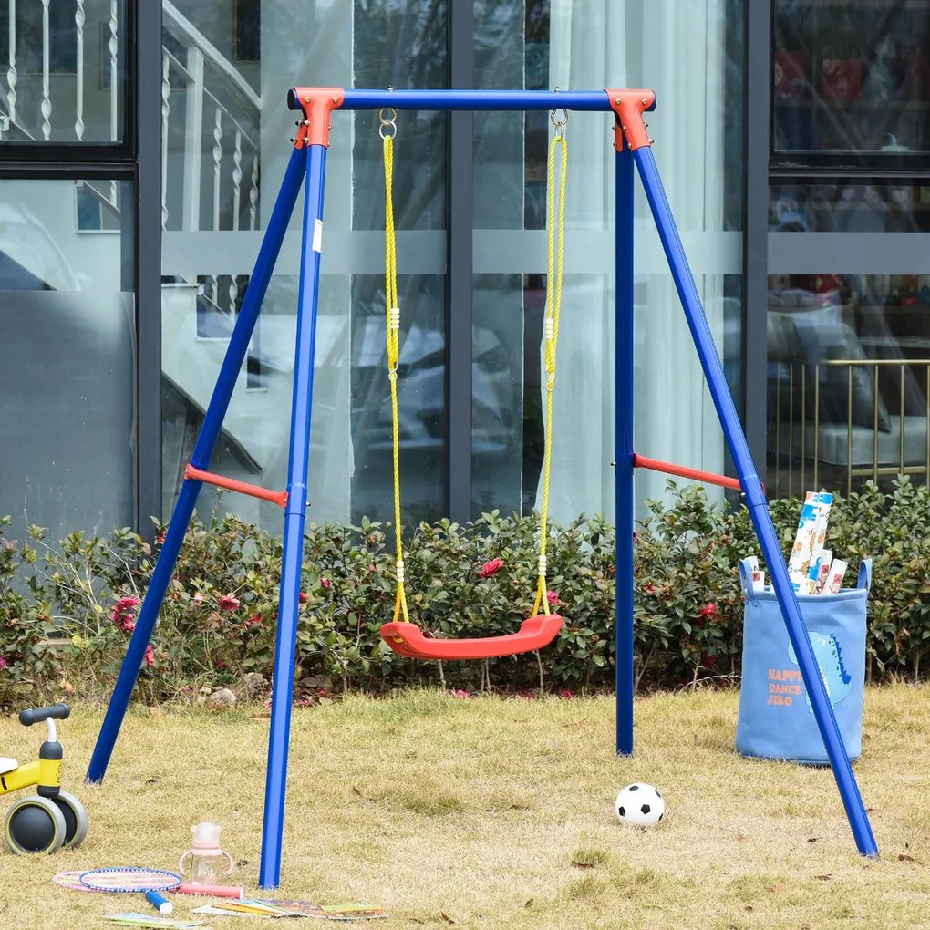Baloiço de metal para crianças acima de 6 anos com assento de corda ajustável 4 âncoras externas máx. 40 kg 155x160x180cm Multicolor