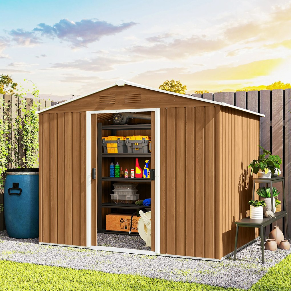 Abrigo de Jardim, 236 x 171 x 191 cm, Portas de Correr com Fechadura, Castanho Escuro