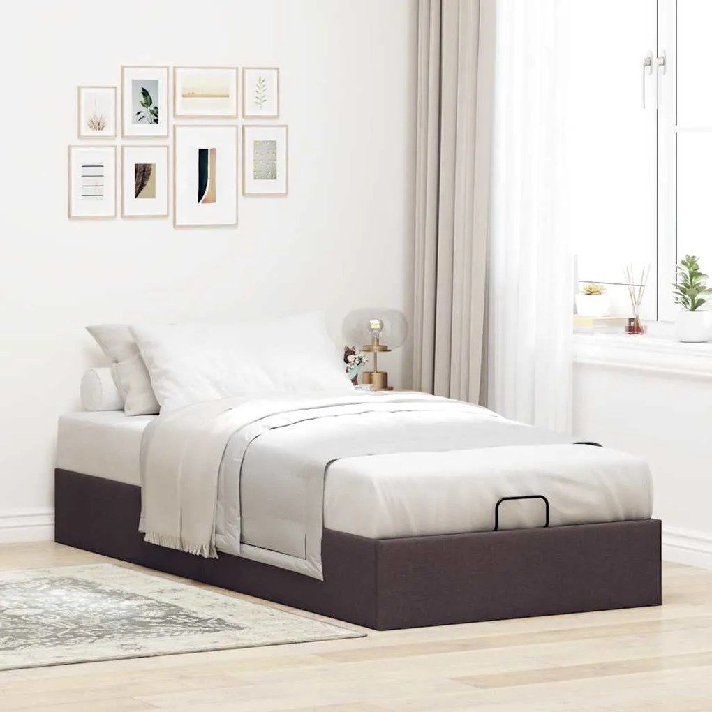 Estrutura de cama otomana sem colchão 100x200cm castanho escuro