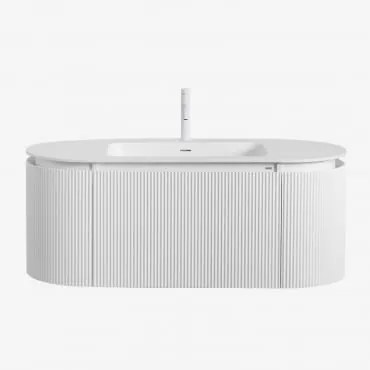 Conjunto De Móveis De Casa De Banho Em Madeira Com Lavatório Integrado Carsone Branco & Sem Unidade Auxiliar & Sem Espelho - Sklum