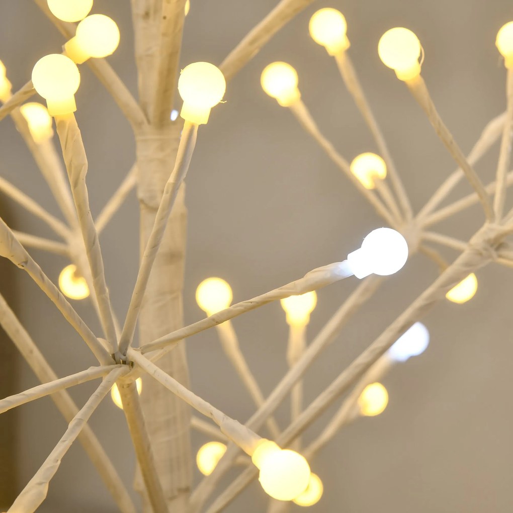 HOMCOM Árvore de Bétula Altura 120cm com 168 Luzes LED IP44 Branco Quente Ramos Flexíveis e Base de Candeeiro Árvore de Decoração de Natal para Festas Aniversários Casamentos 18x18x120cm Branco