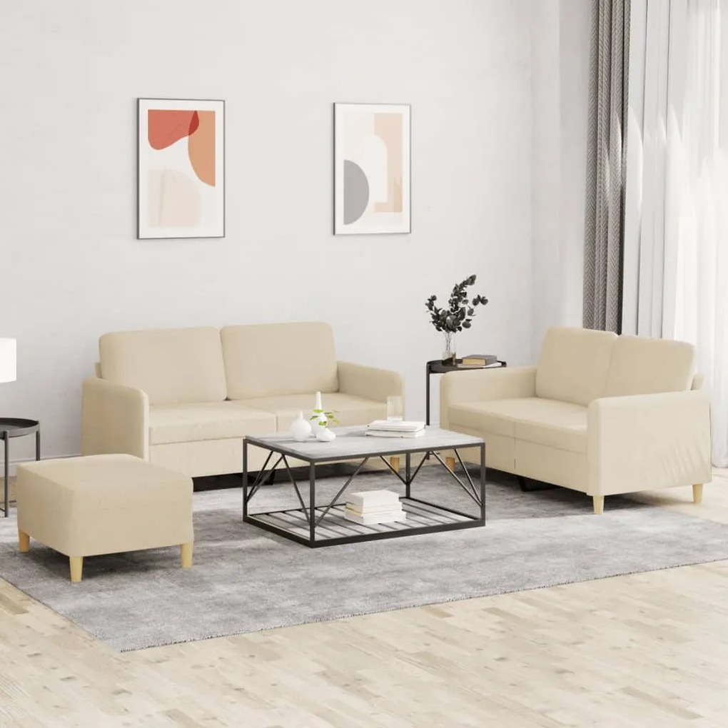 vidaXL 3 pcs conjunto de sofás com almofadões tecido cor creme