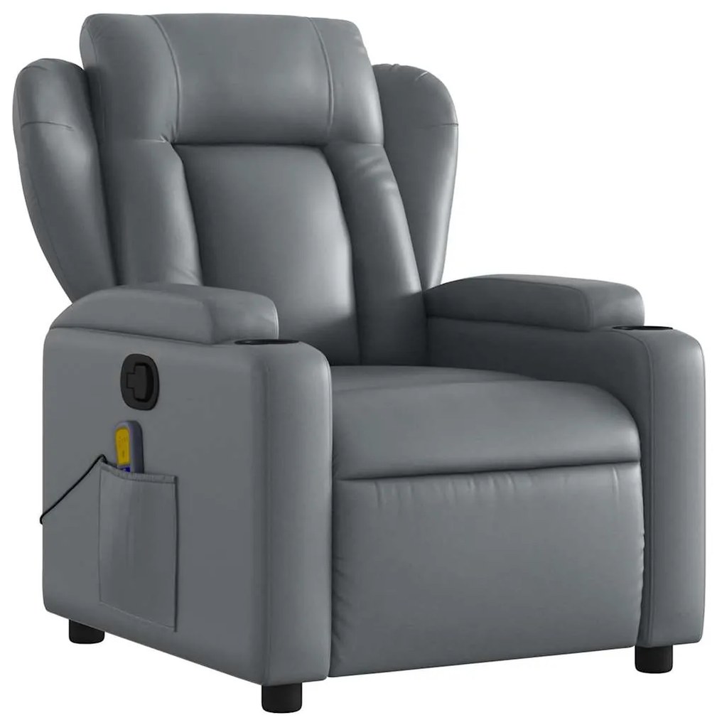 Poltrona de massagens reclinável couro artificial cinzento