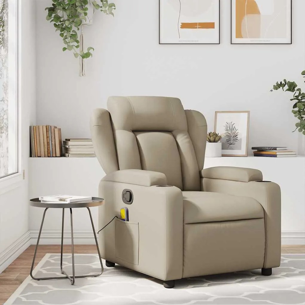 Poltrona de massagens reclinável couro artificial cappuccino