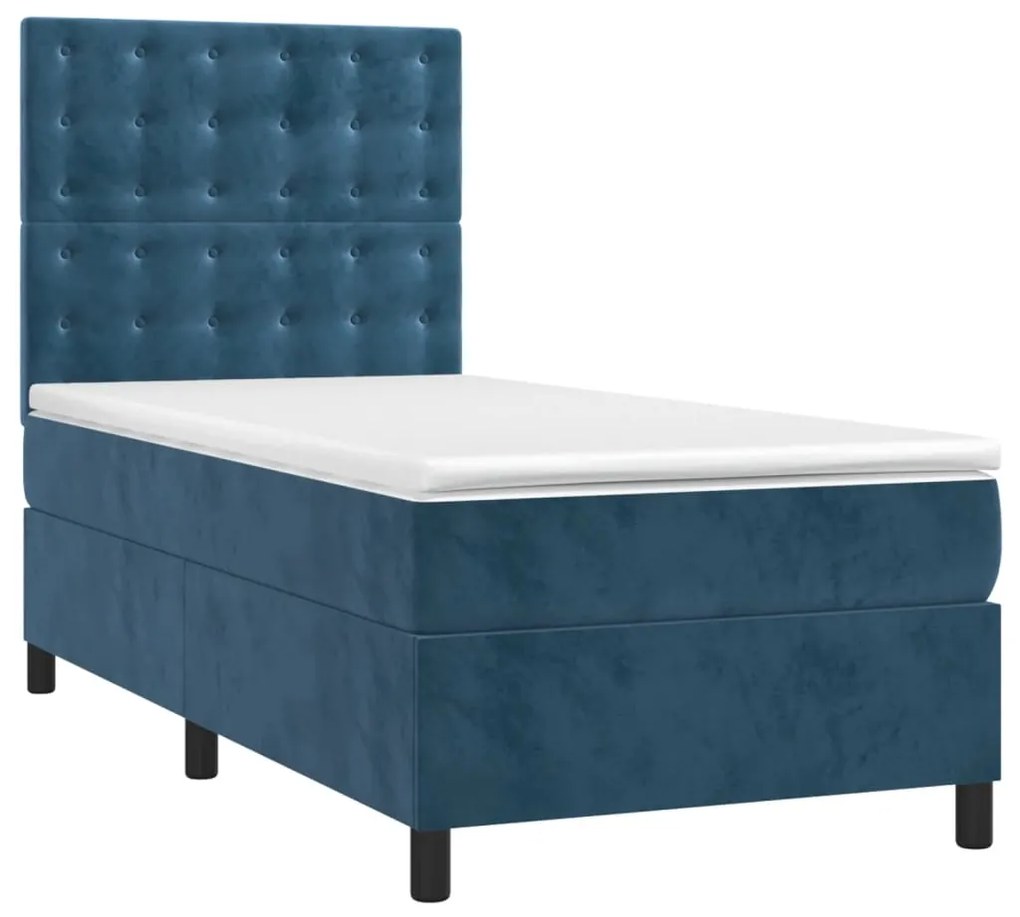 Cama box spring c/ colchão/LED 80x200 cm veludo azul-escuro