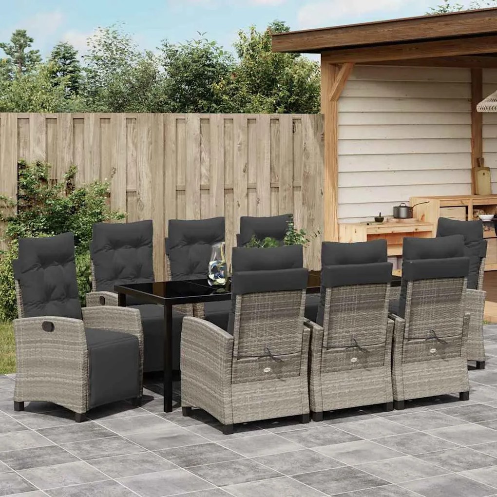 Conjunto de Jantar de Jardim com 9 Peças em Rattan Poliéster Cinza