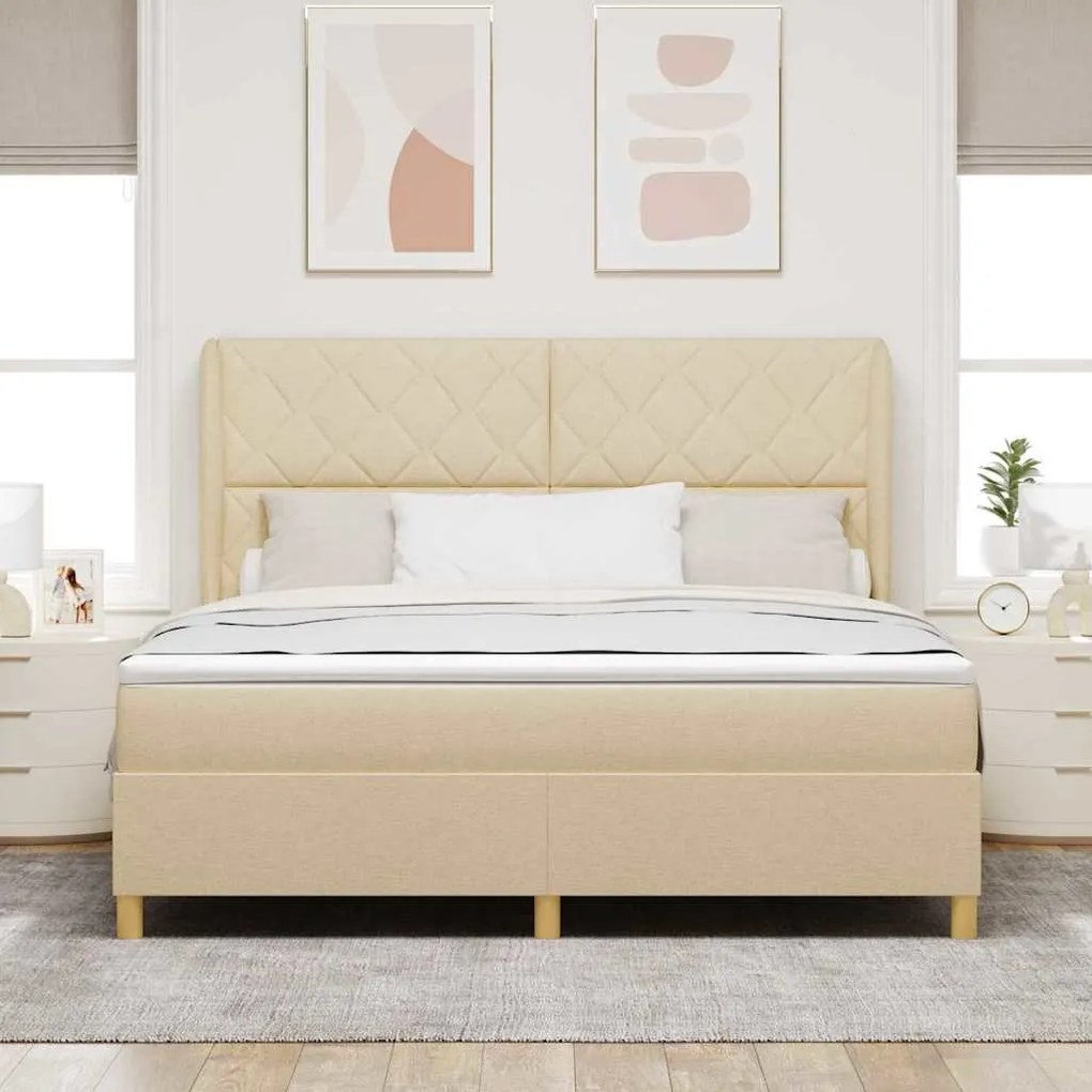 Cama Box Spring com Colchão VidaXL Creme 180x200 cm Tecido