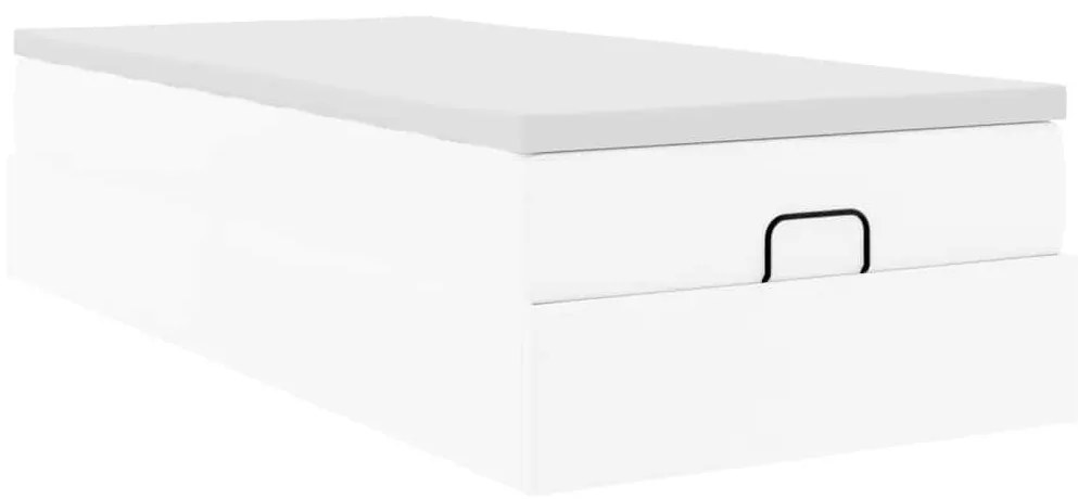 Estrutura de cama otomana com colchão branco couro falso