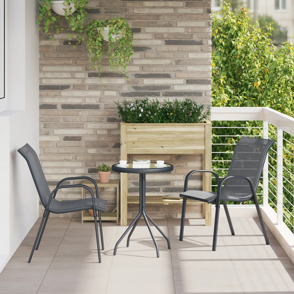 Conjunto Bistro de Jardim de 3 Peças Cinza Textilene e Aço