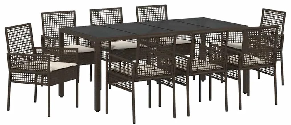 Conjunto de Jantar para Jardim 9 pcs Castanho 190 x 90 x 75 cm