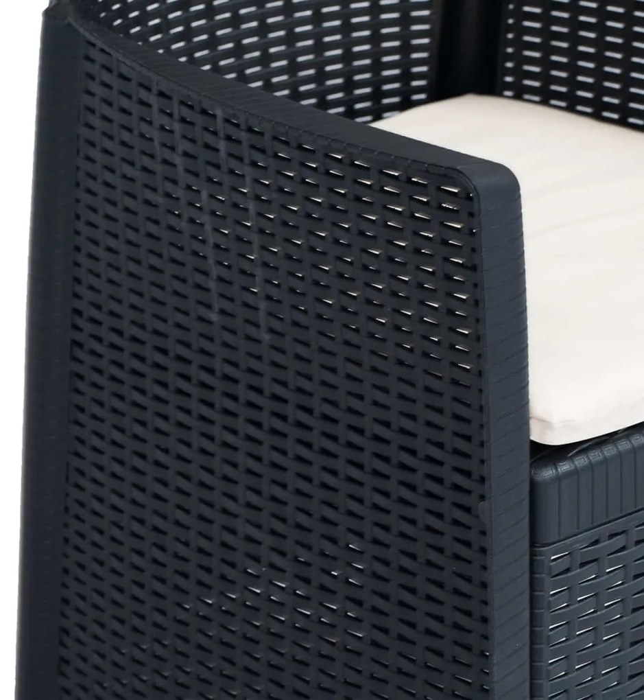Conjunto bistrô 3 pcs plástico antracite com aspeto de vime