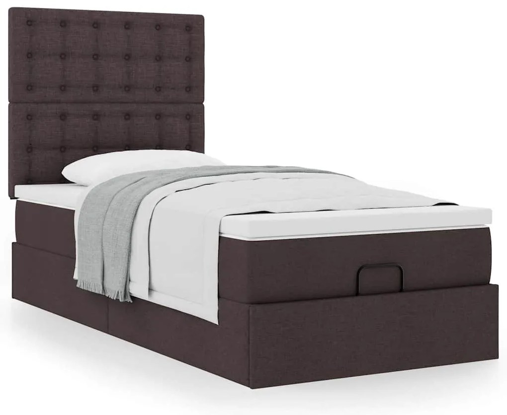 Estrutura cama otomana colchão 90x190 cm tecido castanho escuro