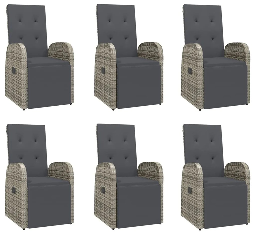 7 pcs conjunto de jantar p/ jardim c/ almofadões vime PE cinza