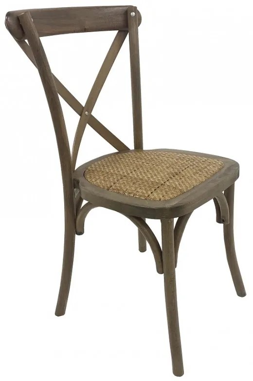 Conjunto 4 Cadeiras de Cozinha e Sala de Jantar CROSS, empilhável, madeira de faia, noz vintage, ratán