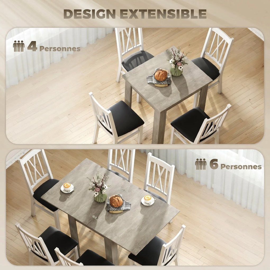Mesa de Jantar Extensível Retangular, 140 x 80 x 77,5 cm, Para 4 a 6 Pessoas, Cinzenta