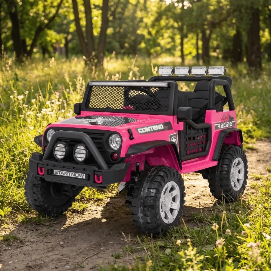 Jipe elétrico para Crianças 12V Jeep BEAST 4x4, Rodas de espuma EVA, Assento Couro ecológico Rosa