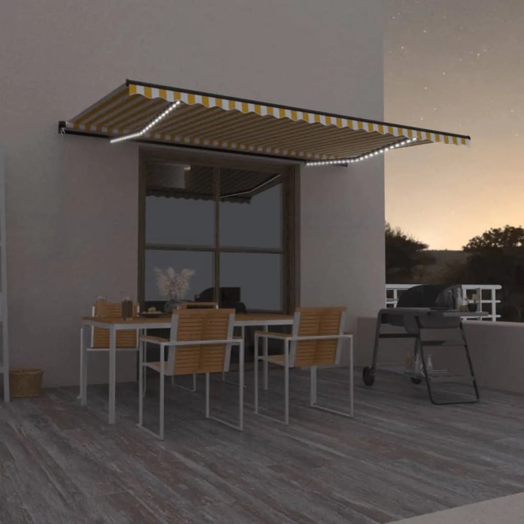 Toldo retrátil manual com LED 500x350 cm amarelo e branco