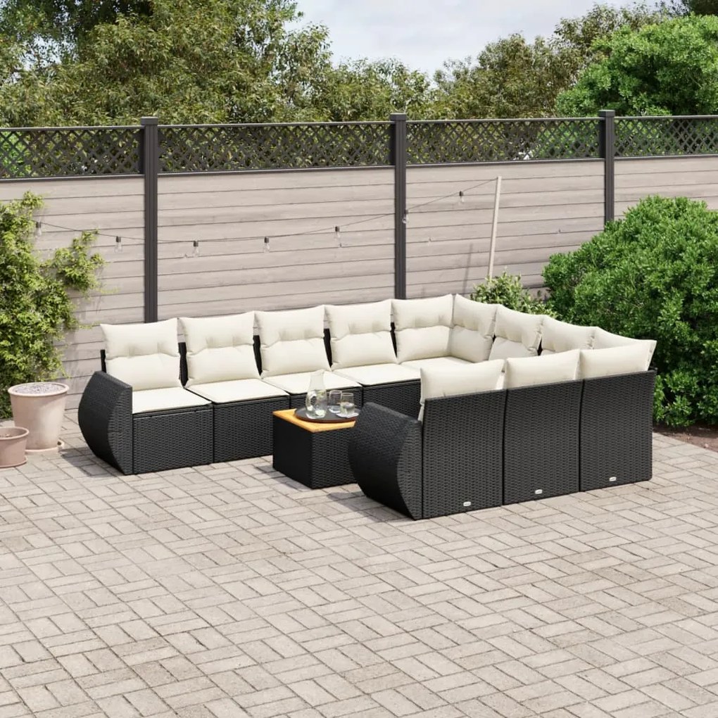 vidaXL 11 pcs conjunto sofás de jardim c/ almofadões vime PE preto