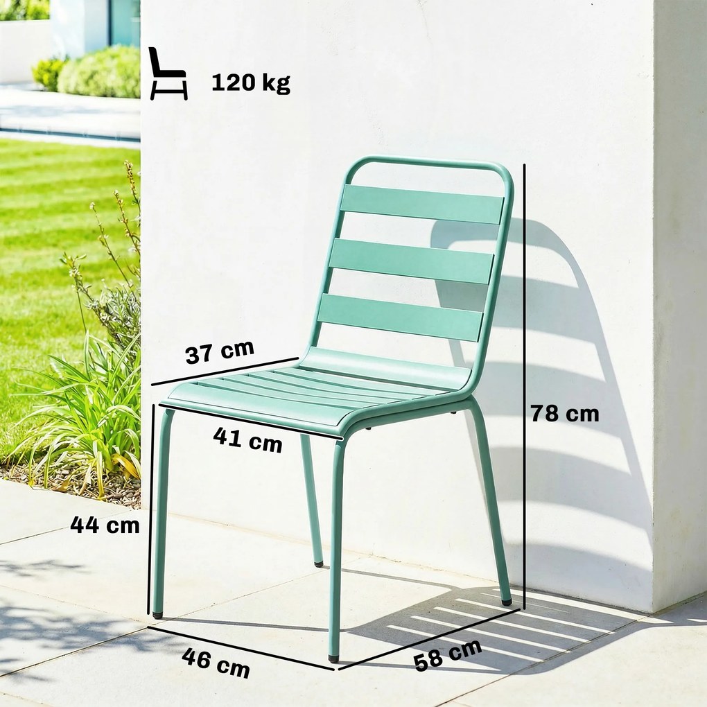 Conjunto de 2 cadeiras de jardim empilháveis em metal para terraço, varanda, jardim, verde