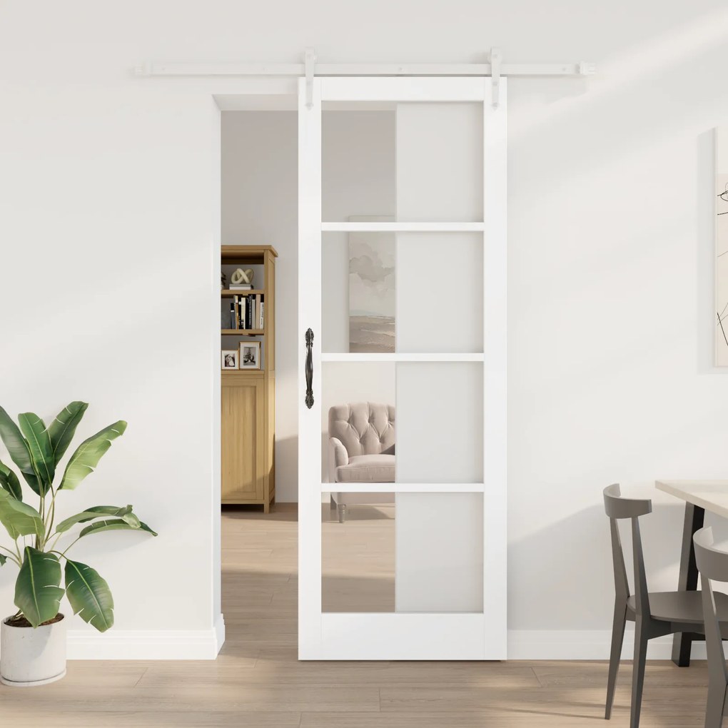 Conjunto de Porta Deslizante vidaXL com Hardware Branca 83x232 cm Madeira Maciça Pinheiro