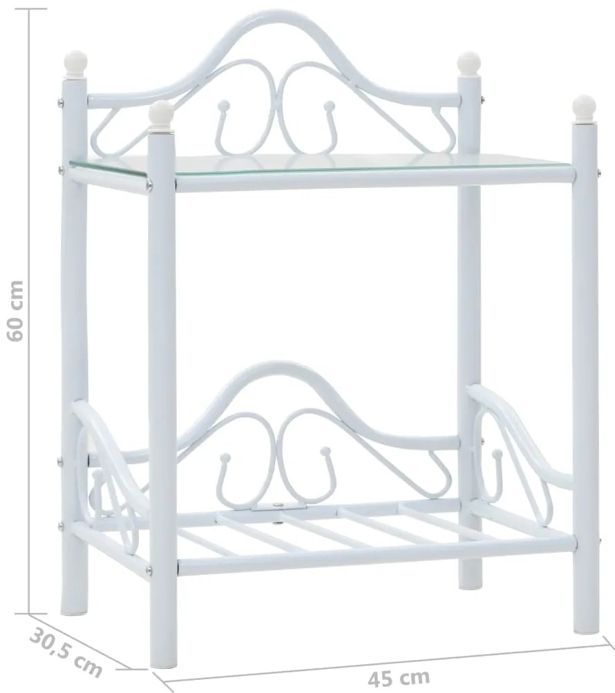 Mesas cabeceira 2 pcs aço e vidro temperado 45x30,5x60cm branco