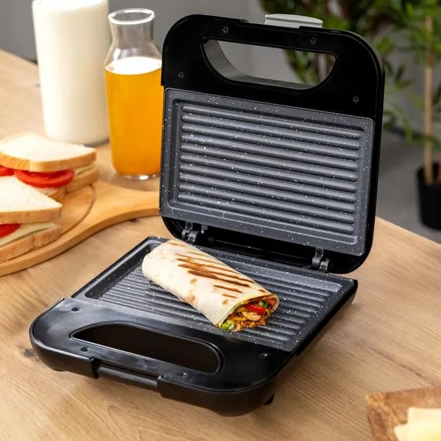 Tostadeira Rock'nToast Grill + com acabamentos em aço inoxidável e 800 W de potência