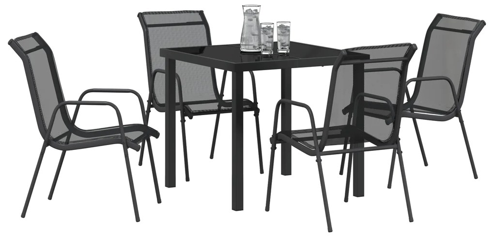 Conjunto de Jantar de 5 Peças para Jardim Preto Textilene e Aço