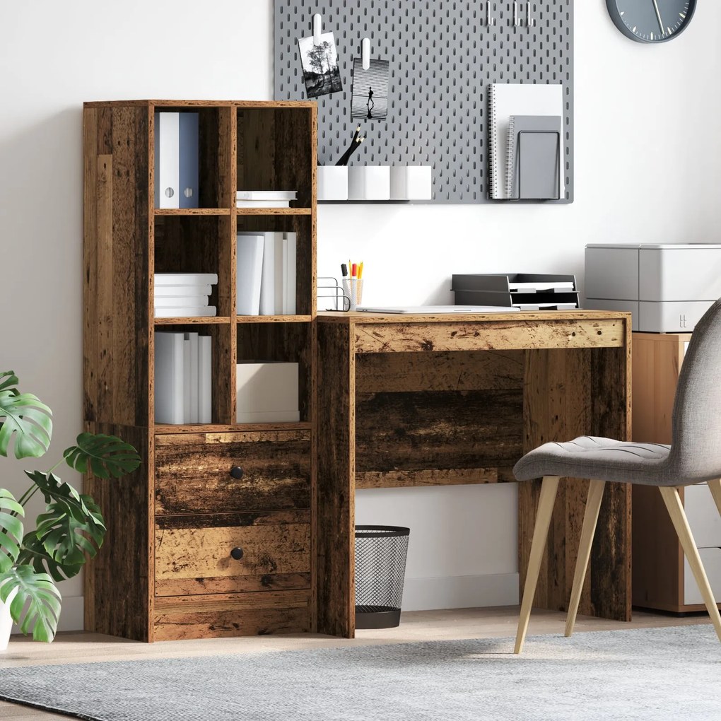 Mesa vidaXL com Armazenamento Madeira Antiga Madeira Projetada, Mesa v