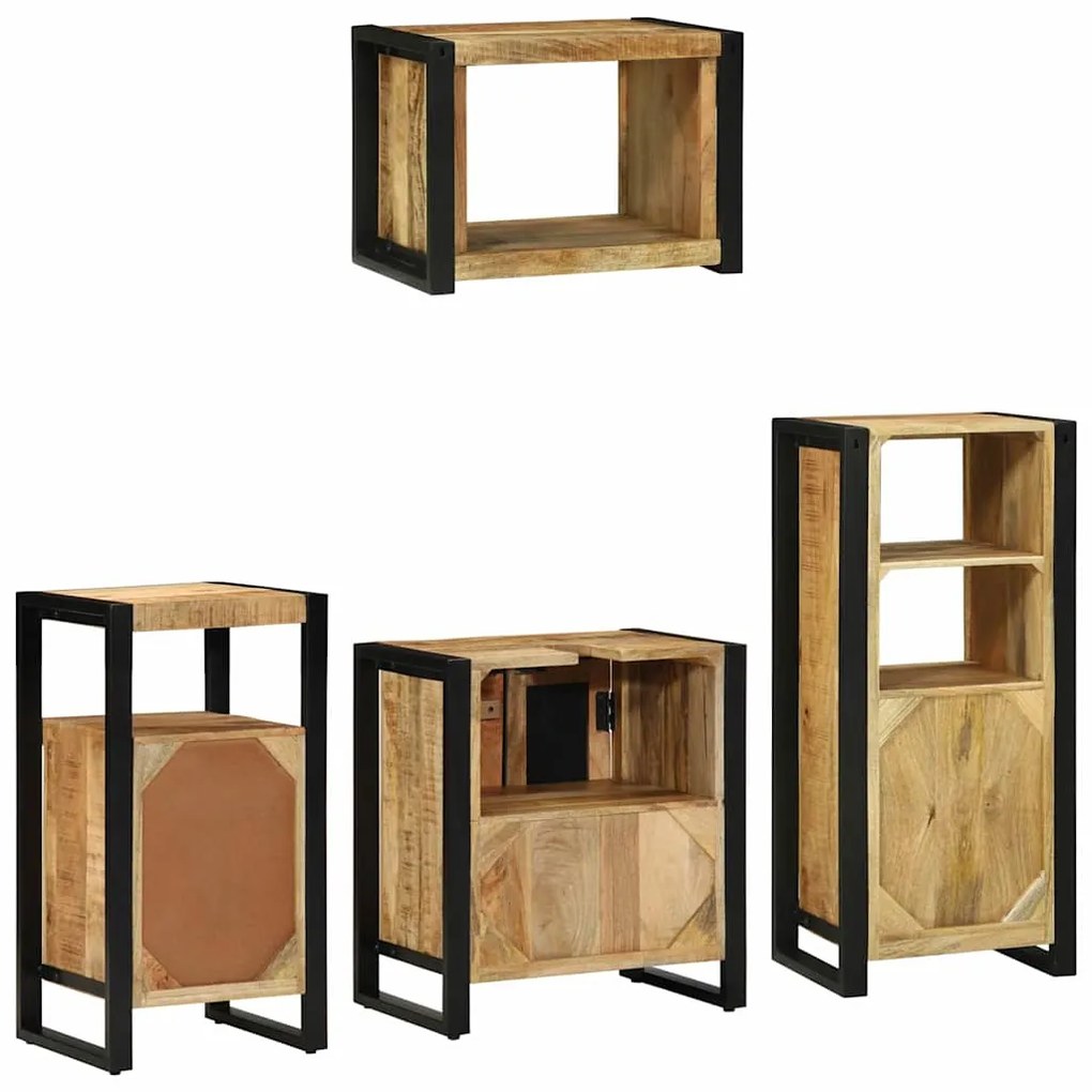 Conjunto de Móveis para Banheiro 4 pcs Madeira de manga maciça