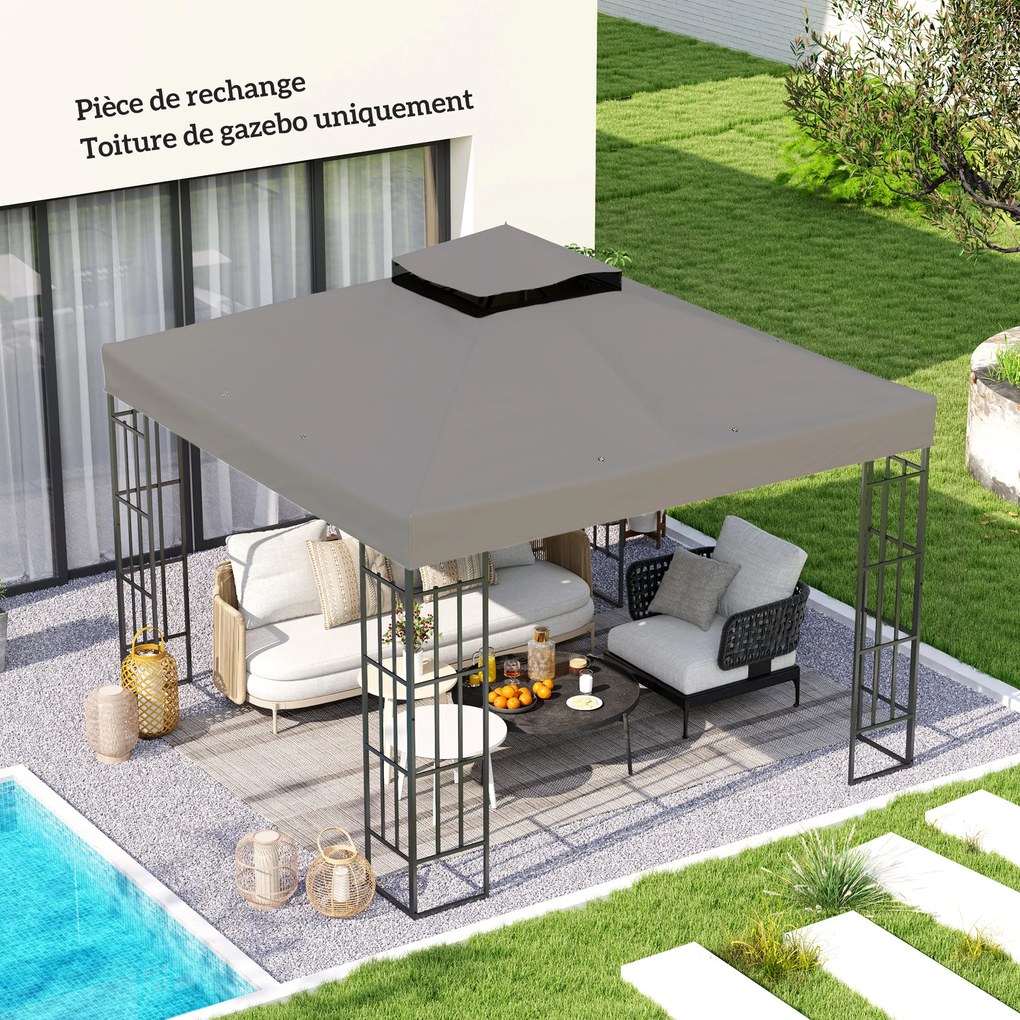 Lona substituição para tenda 3 x 3 m (NÃO INCLUIDA) para tenda de 2 níveis; proteção UPF30+; orifícios de drenagem; cinzenta