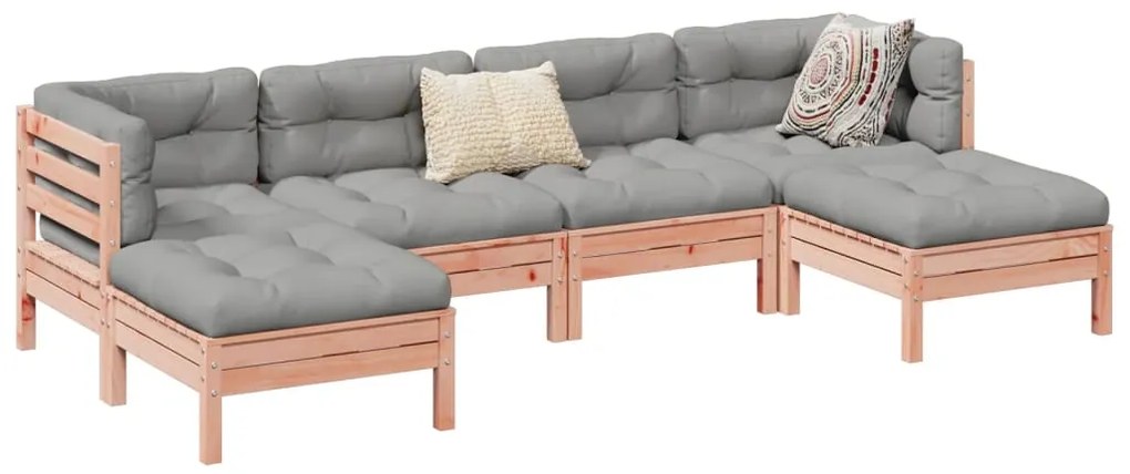 vidaXL 6 pcs conj. sofás jardim c/ almofadões madeira abeto-de-douglas