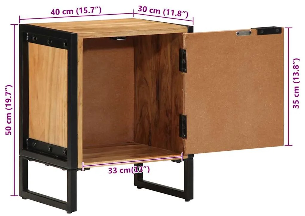 mesa de cabeceira 40x30x50 cm de madeira sólida de acácia