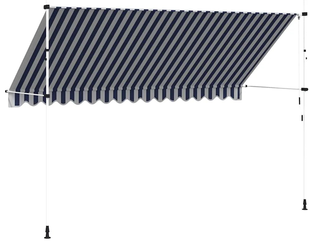 Toldo retrátil manual 400 cm riscas azuis e brancas